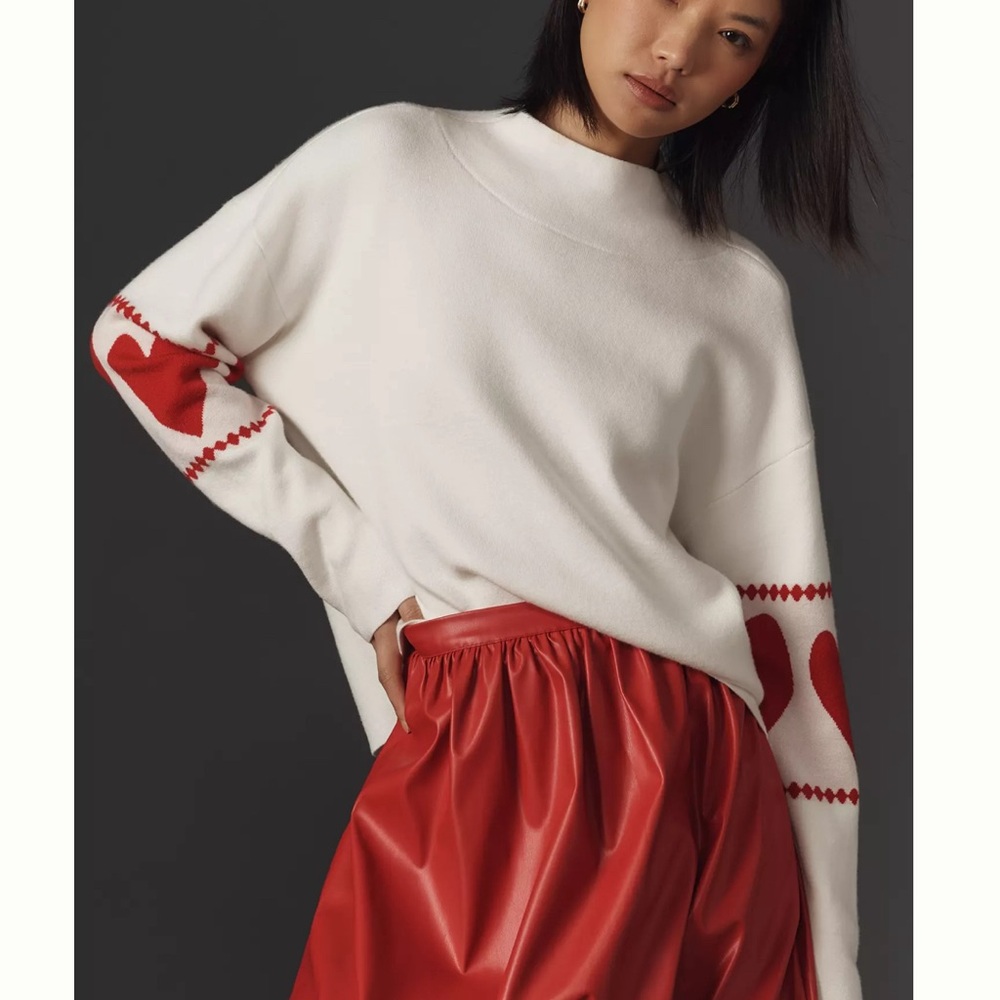 Anthropologie The Carys Mock-Neck Sweater by Maeve.  NWT Medium White & Red